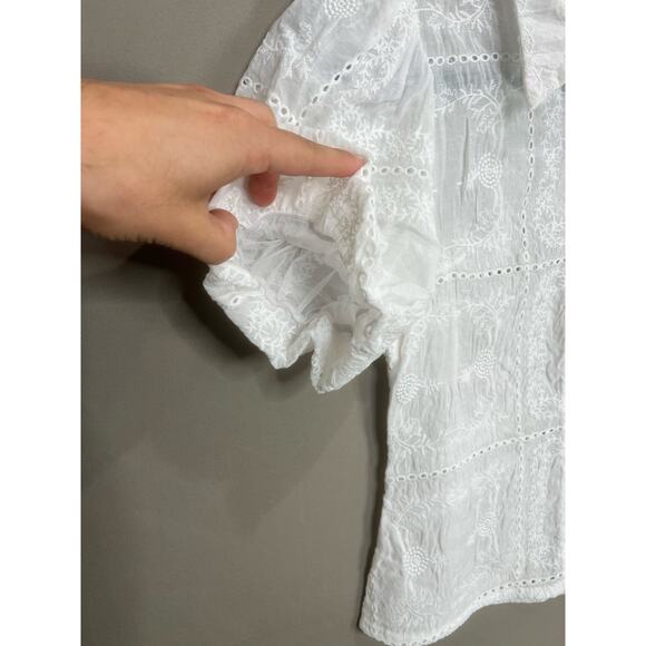 Taelynn White Coquette Button Up Puff Sleeve Embroidered Sz M Fairy Cottage Y2K - Picture 9 of 13